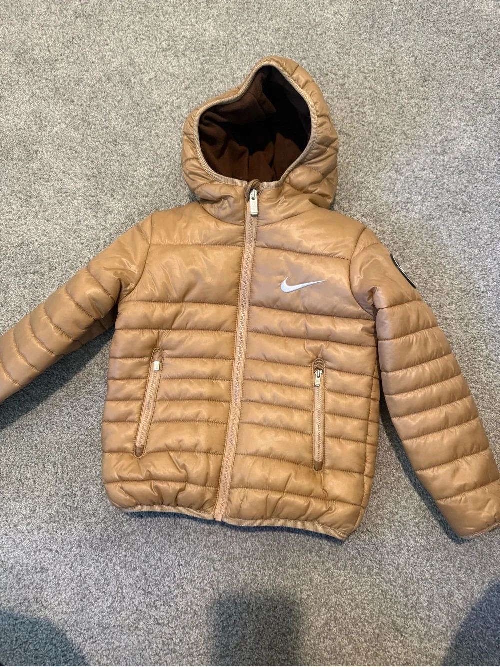 Nike Kids winter Tan Puffer Jacket with Hood
